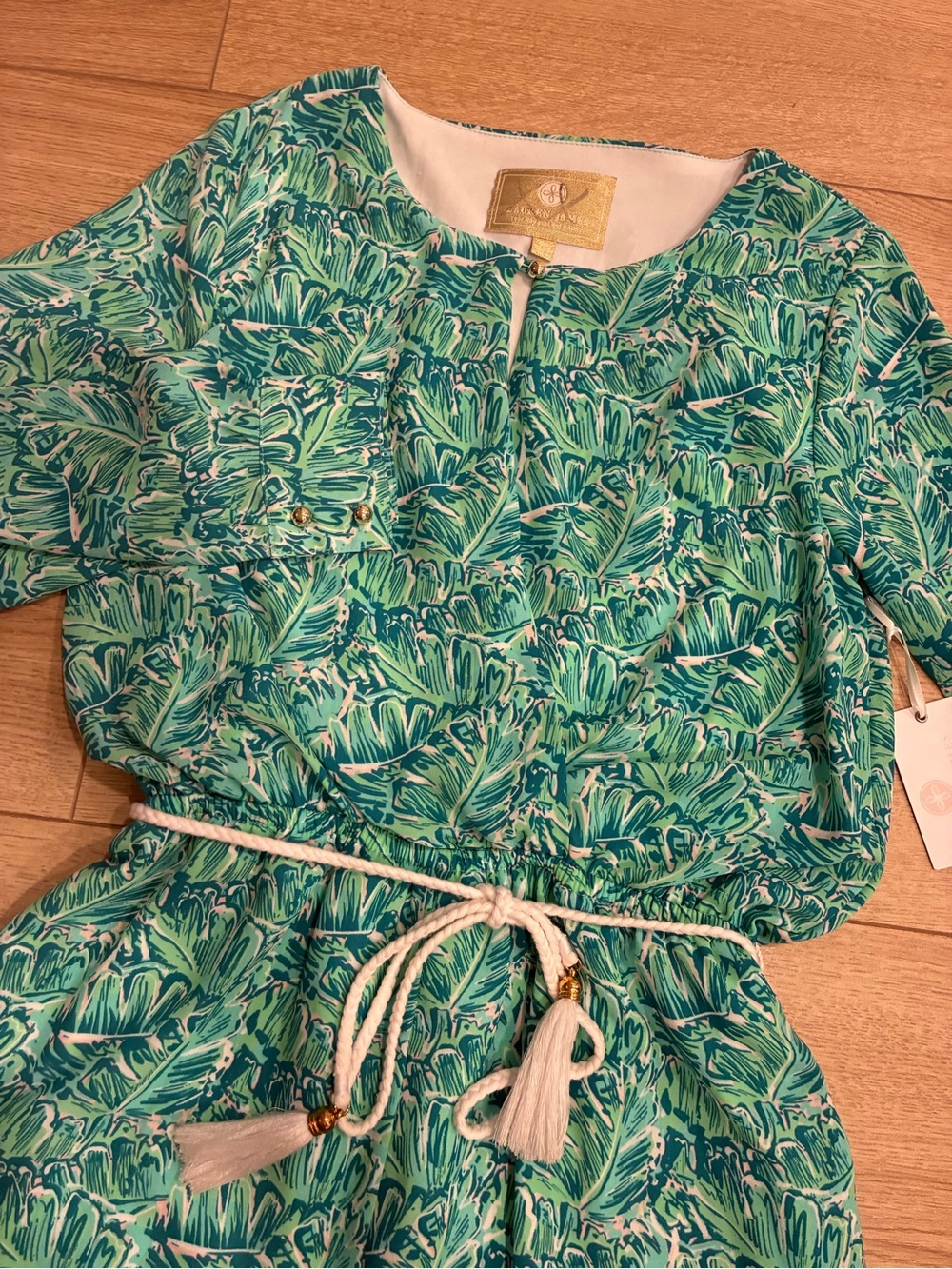 NWT Lauren James Women’s Adalea Long Sleeve Romper Green Palm Size XS